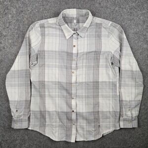 KUHL Kamila Flannel Womens M White Plaid Button Up Shirt Long Sleeve Soft Hiking
